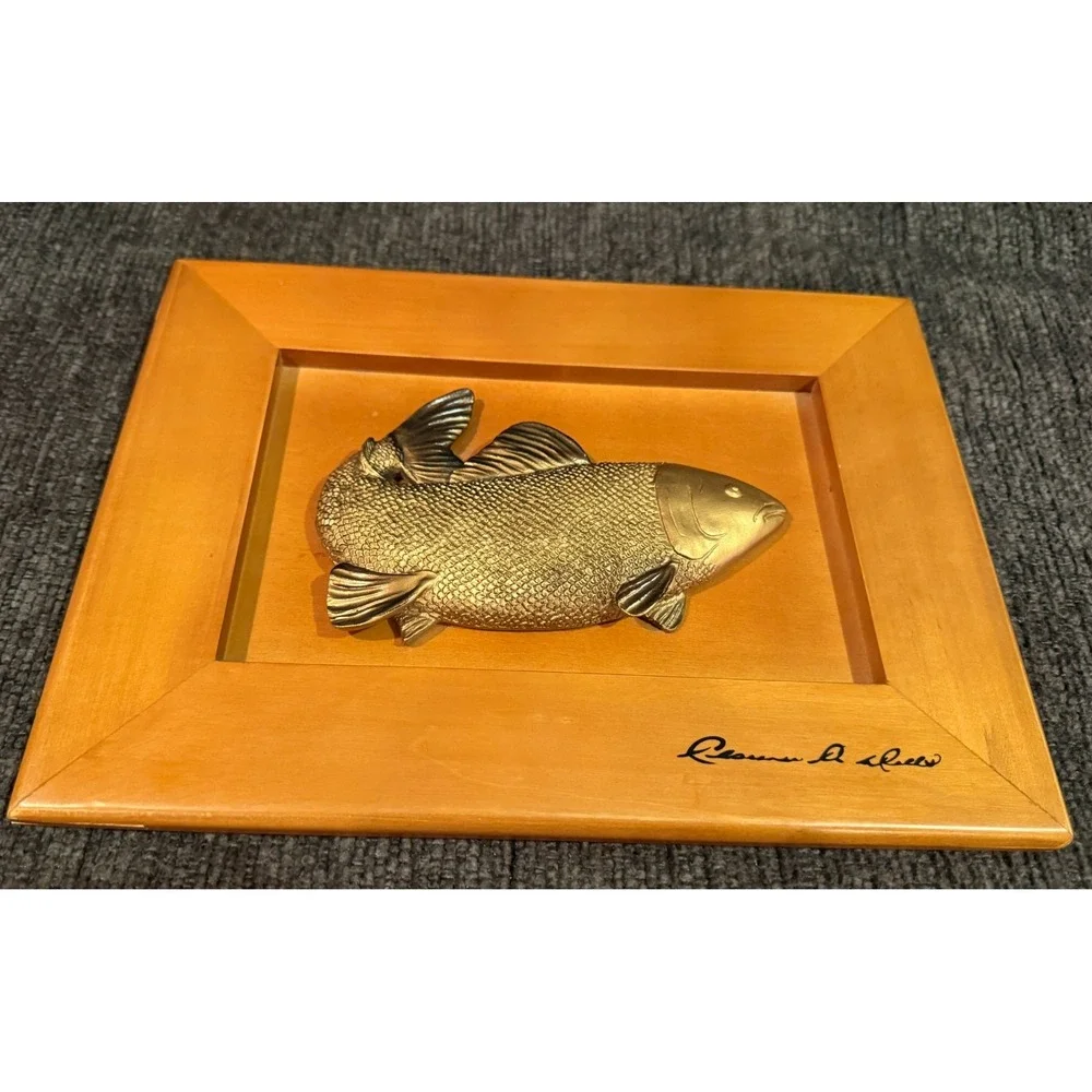 VTG Maple Wood Trinket Jewelry Box 3D Salmon Fishing Lid Clarence A Wells Signed